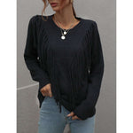 Fringe Detail Ribbed Trim Sweater:The Rustic Buffalo Boutique