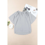 Gathered Detail Notched Neck Flutter Sleeve Top:The Rustic Buffalo Boutique