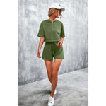 Half Zip Cropped Hooded T-Shirt and Shorts Set:The Rustic Buffalo Boutique