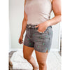Judy Blue Cactus Contrast Raw Hem Slit Denim Shorts:The Rustic Buffalo Boutique
