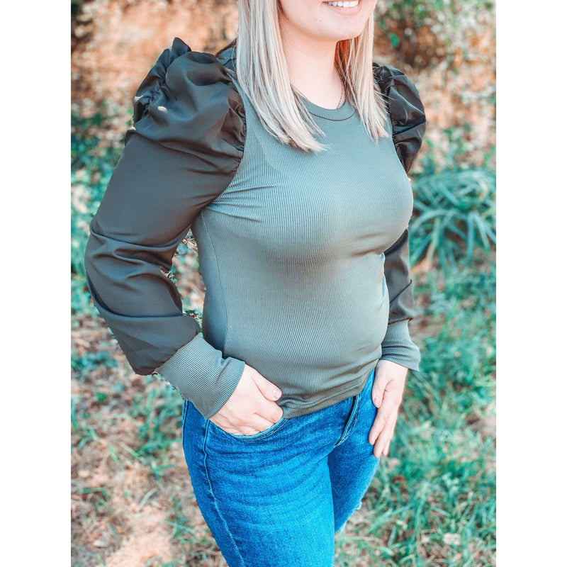 Olive Bubble Sleeve:The Rustic Buffalo Boutique
