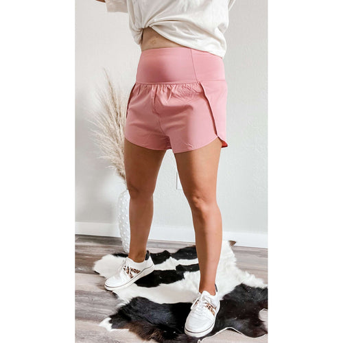 Rose High Waist Solid Short:The Rustic Buffalo Boutique