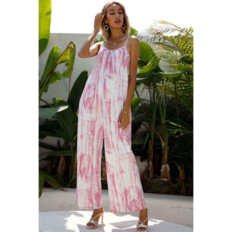Tie-Dye Spaghetti Strap Jumpsuit with Pockets:The Rustic Buffalo Boutique