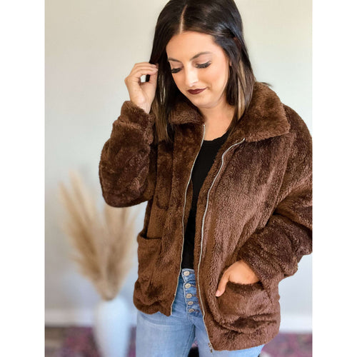 Zip Up Teddy Jacket with Pockets:The Rustic Buffalo Boutique